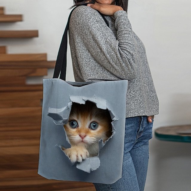Women’s Cute Kitten Print Tote Bag - Image 2