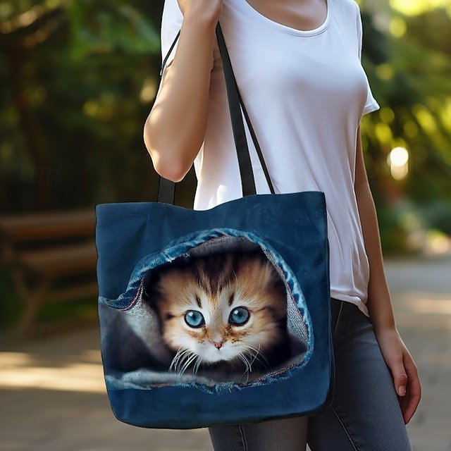 Women’s Cute Kitten Print Tote Bag - Image 4