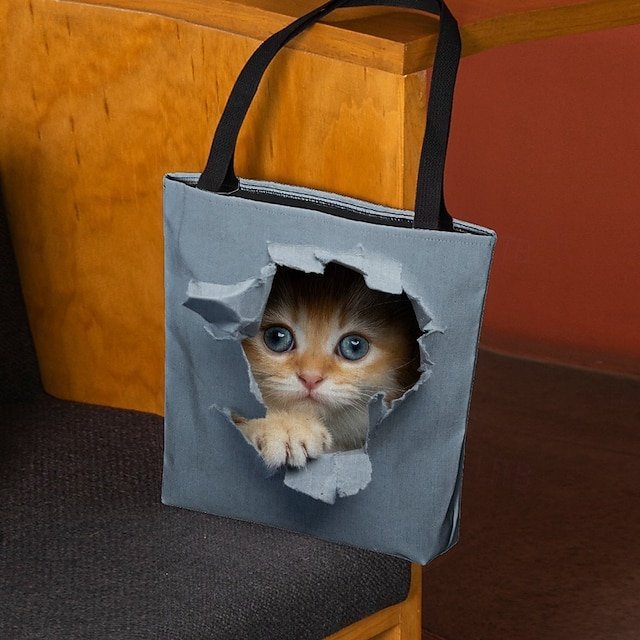 Women’s Cute Kitten Print Tote Bag - Image 5