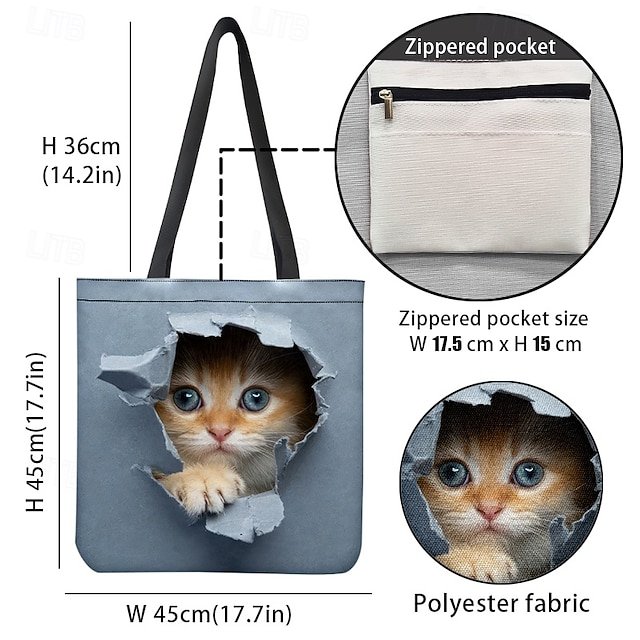 Women’s Cute Kitten Print Tote Bag - Image 7