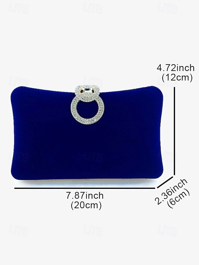 Women’s Elegant Blue Velvet Clutch Bag with Rhinestone Ring - Image 7