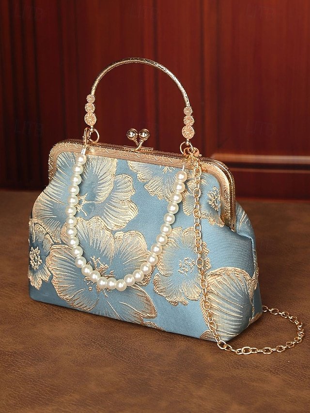 Women’s Elegant Pearl Handle Clutch Bag