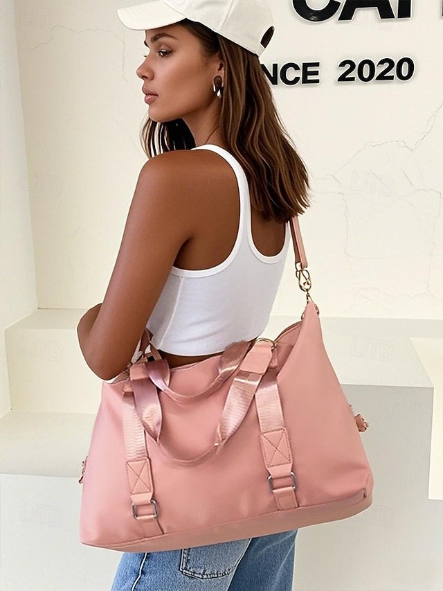 Women’s Fashion Pink Nylon Duffel Bag - Image 3