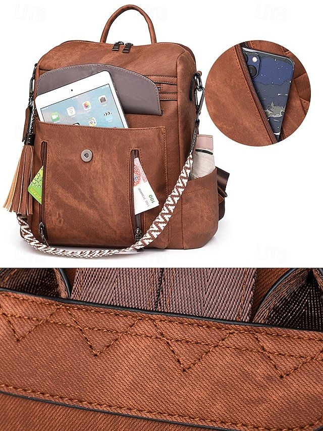 Women’s Faux Leather Convertible Backpack Purse - Image 8