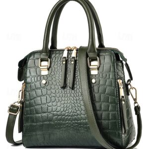 Women’s Faux Leather Crocodile Pattern Handbag with Tassel