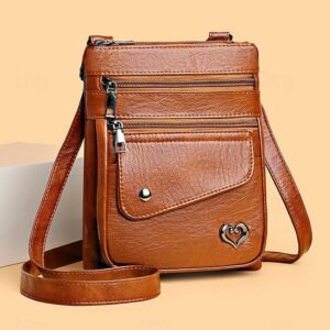 Women’s Faux Leather Crossbody Bag with Multiple Zipper