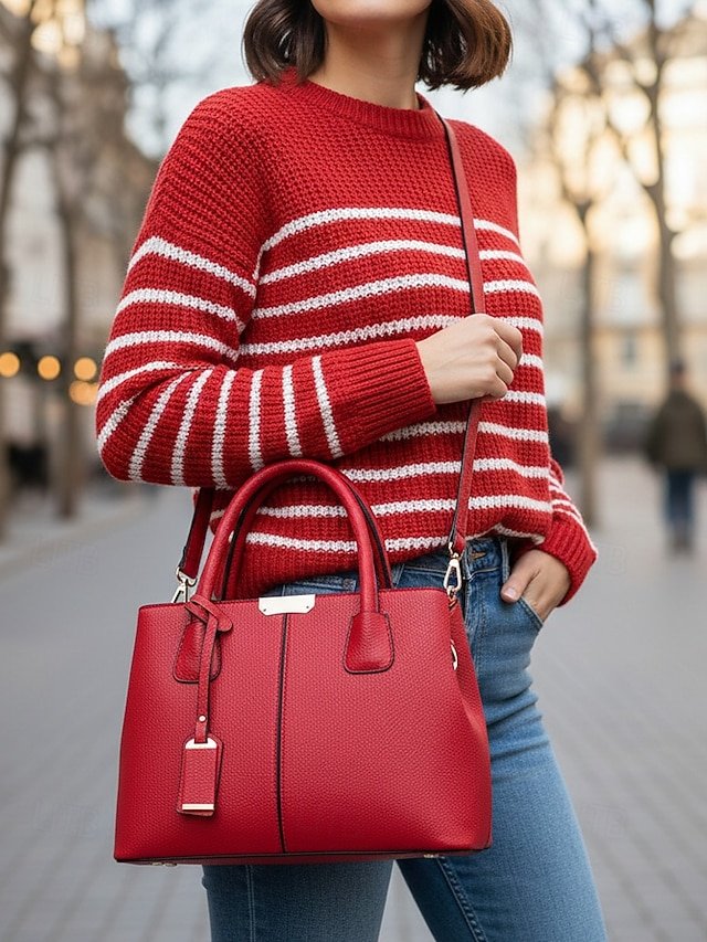 Women’s Faux Leather Handbag with Adjustable Strap - Image 3