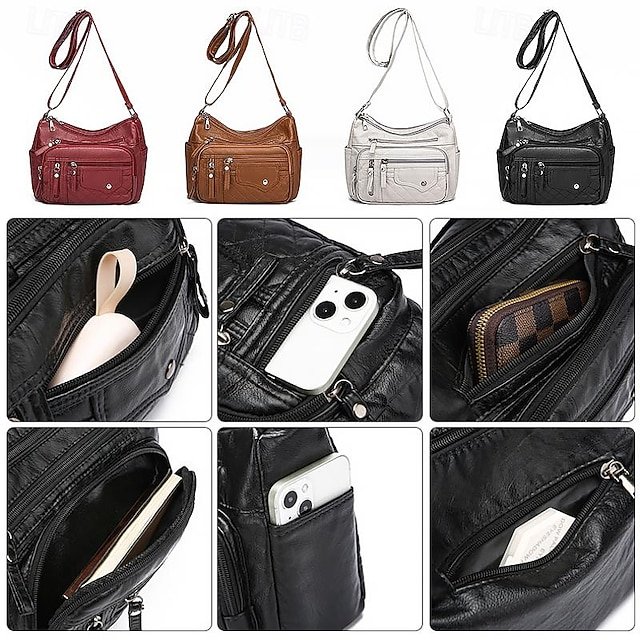 Women’s Faux Leather Quilted Crossbody Bag - Image 6