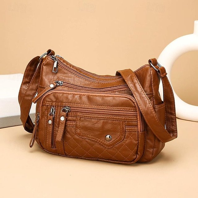 Women’s Faux Leather Quilted Crossbody Bag - Image 7