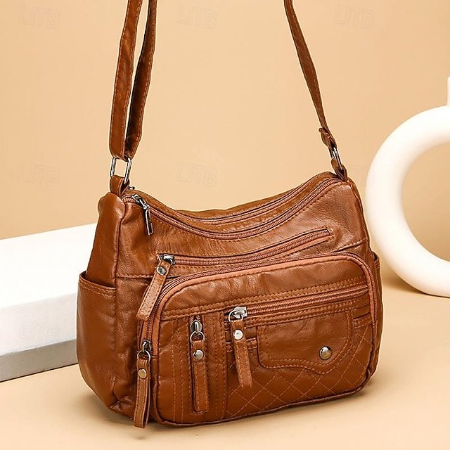 Women’s Faux Leather Quilted Crossbody Bag - Image 8
