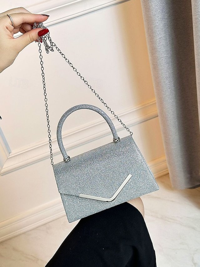 Women’s Glitter Evening Clutch Bag with Chain Strap - Image 6