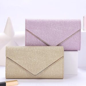 Women’s Gold Glitter Envelope Clutch with Chain Strap