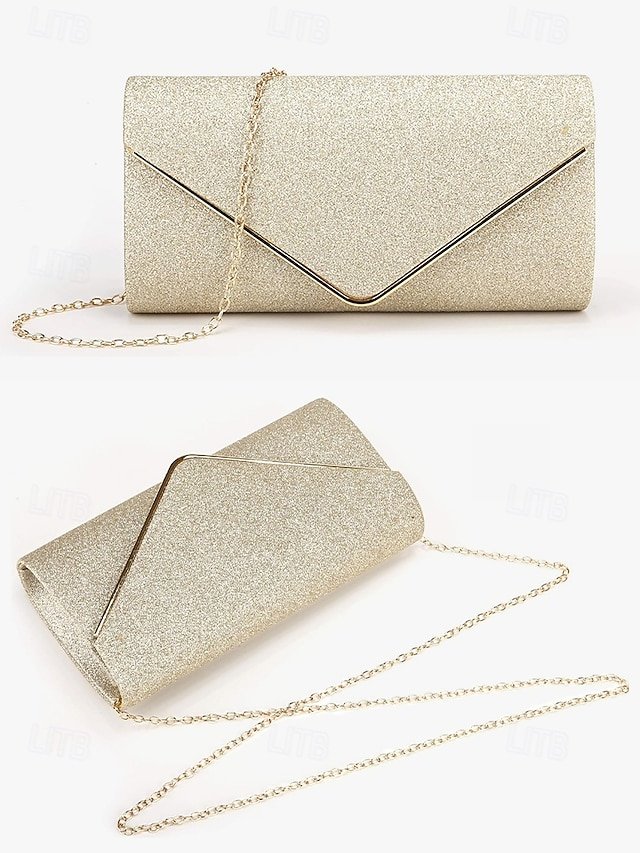 Women’s Gold Glitter Envelope Clutch with Chain Strap - Image 3