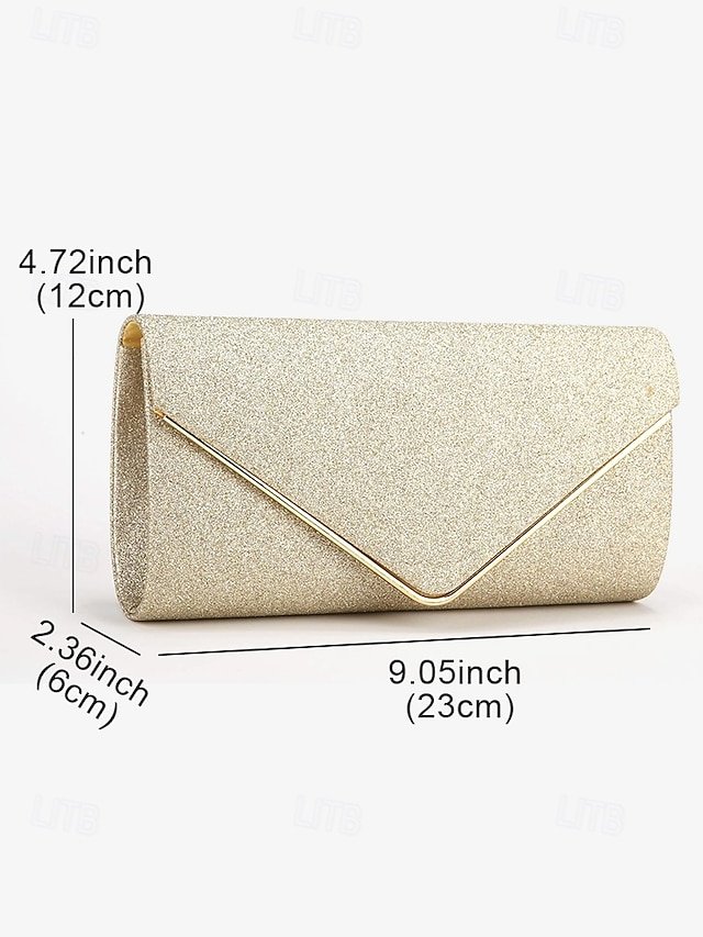 Women’s Gold Glitter Envelope Clutch with Chain Strap - Image 5