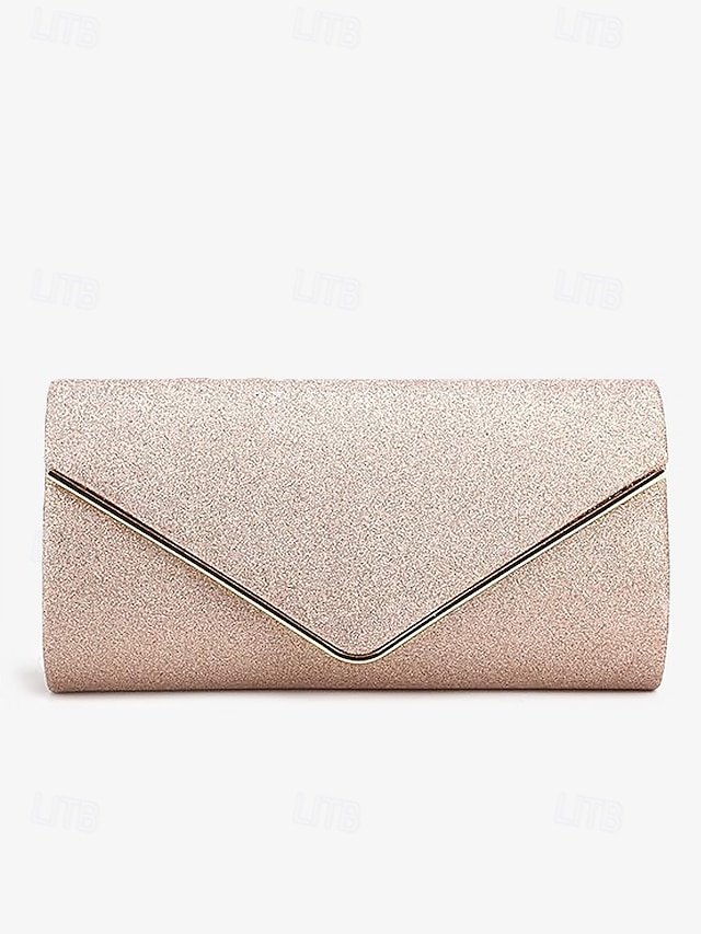 Women’s Gold Glitter Envelope Clutch with Chain Strap - Image 7