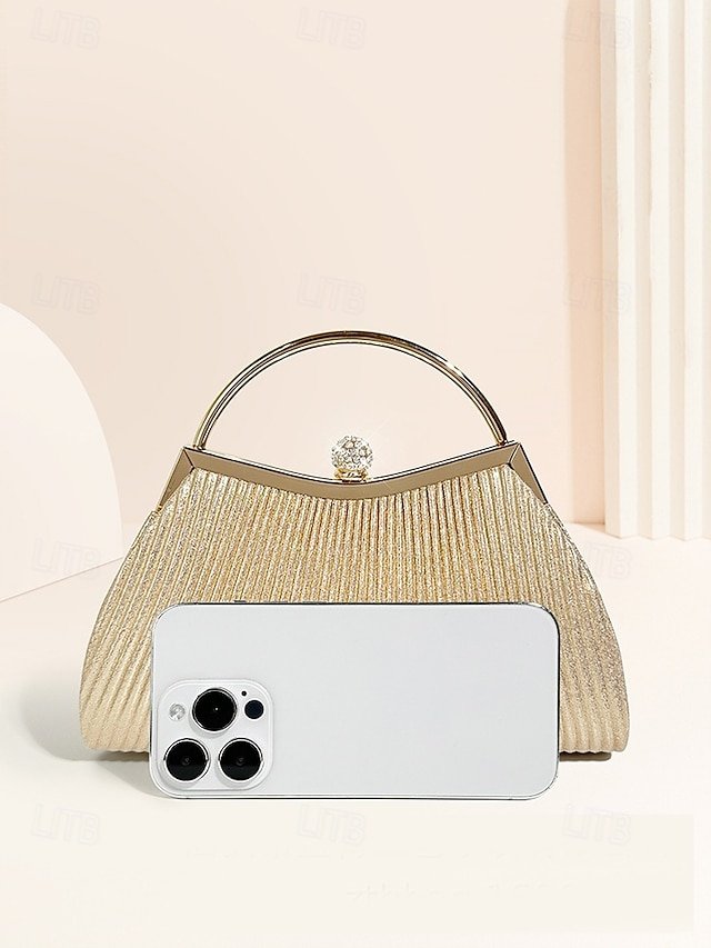 Women’s Gold Pleated Evening Handbag - Image 4