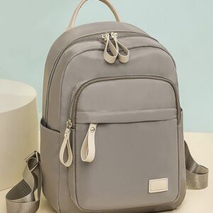 Women’s Khaki Waterproof Nylon Backpack with Multi Zipper