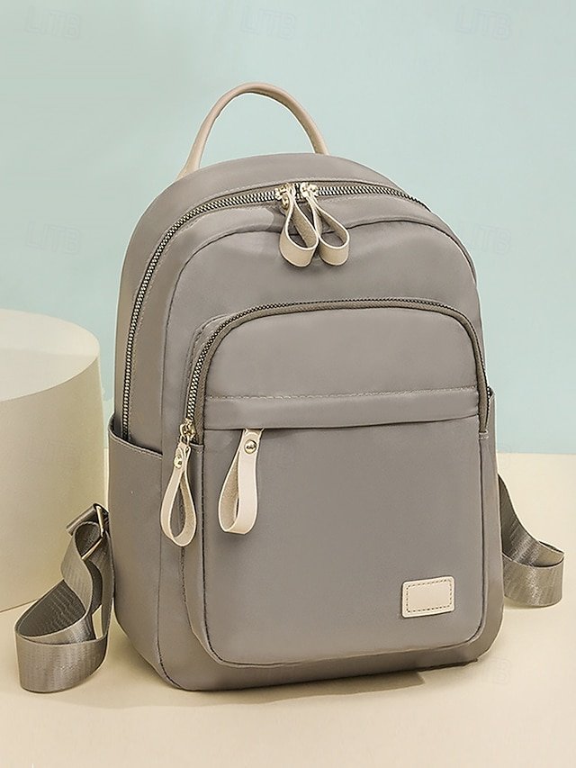 Women’s Khaki Waterproof Nylon Backpack with Multi Zipper