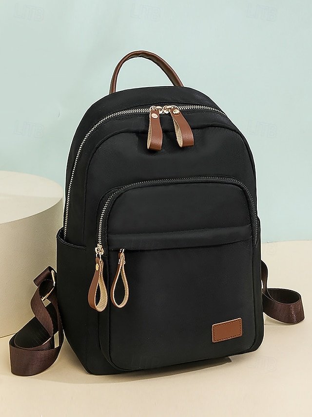 Women’s Khaki Waterproof Nylon Backpack with Multi Zipper - Image 5