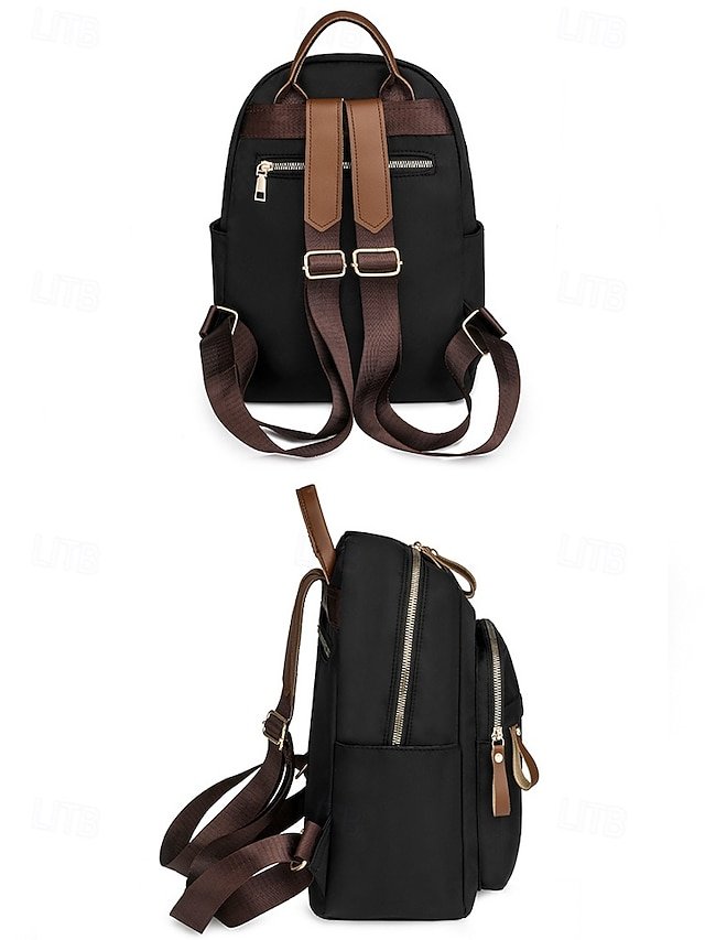Women’s Khaki Waterproof Nylon Backpack with Multi Zipper - Image 6
