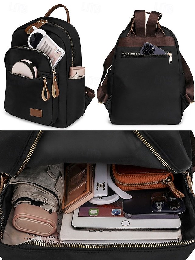Women’s Khaki Waterproof Nylon Backpack with Multi Zipper - Image 7