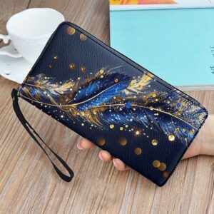 Women’s Large Capacity Wallet with Gilded Feather Print