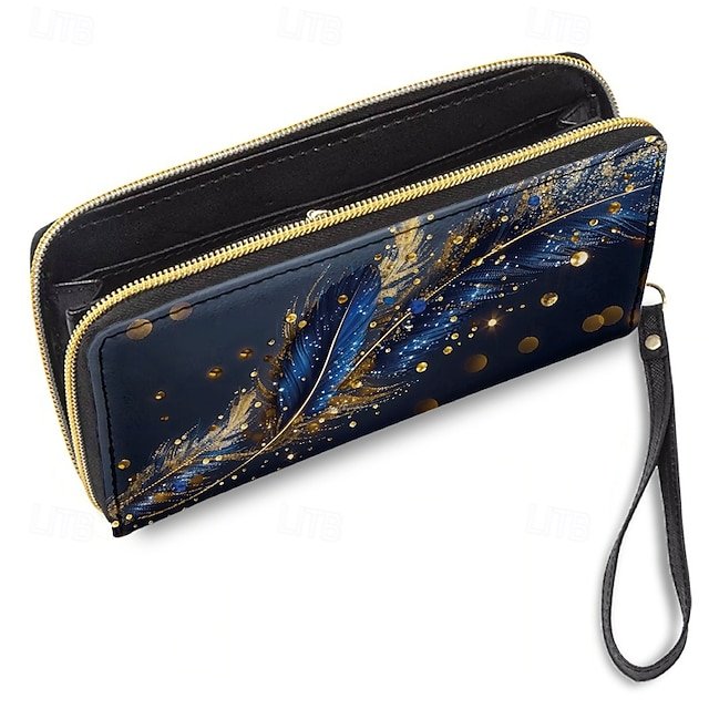 Women’s Large Capacity Wallet with Gilded Feather Print - Image 5