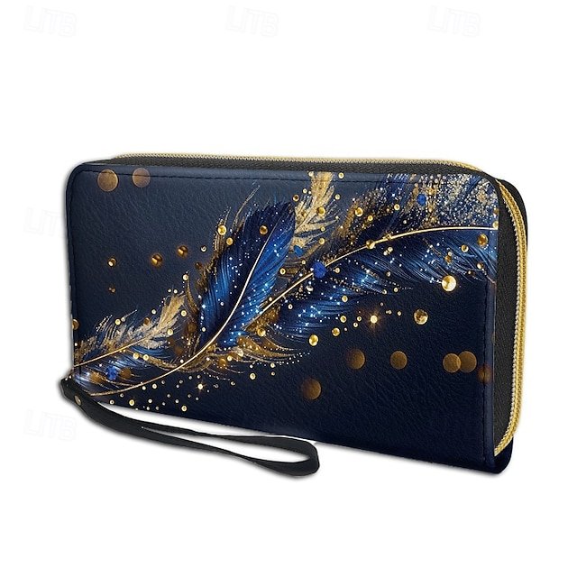 Women’s Large Capacity Wallet with Gilded Feather Print - Image 7