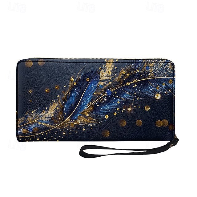 Women’s Large Capacity Wallet with Gilded Feather Print - Image 8