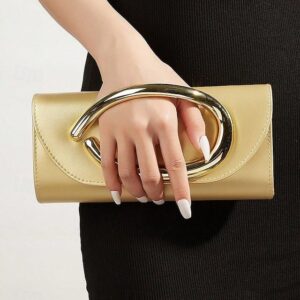 Women’s Metallic Evening Clutch Bag with Gold Handle