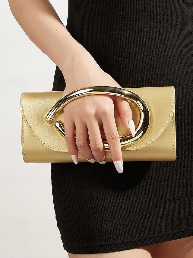 Women’s Metallic Evening Clutch Bag with Gold Handle