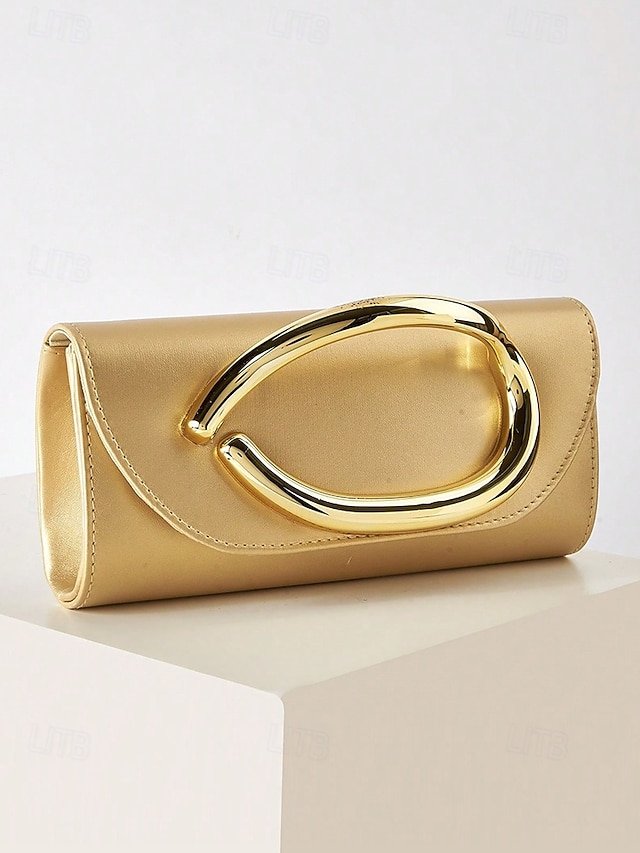Women’s Metallic Evening Clutch Bag with Gold Handle - Image 3