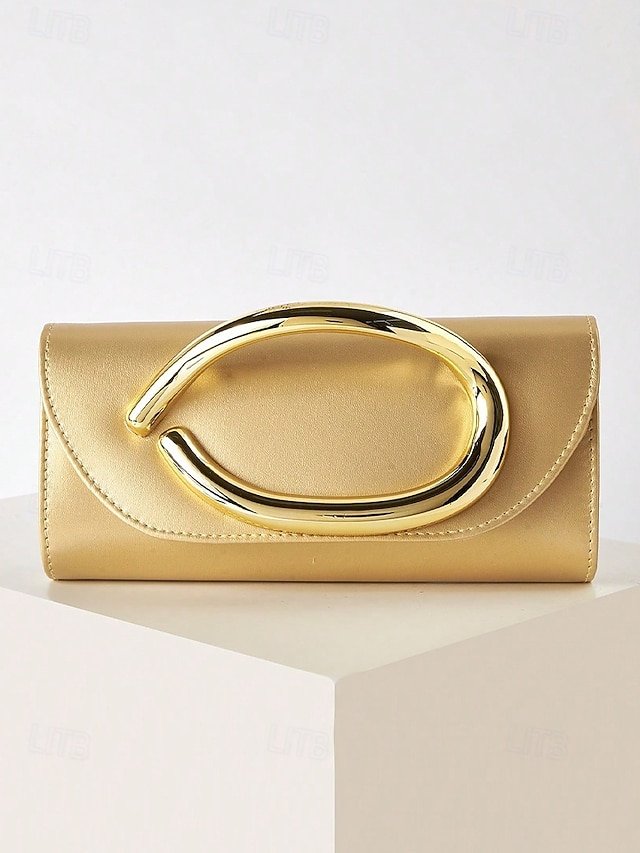 Women’s Metallic Evening Clutch Bag with Gold Handle - Image 4