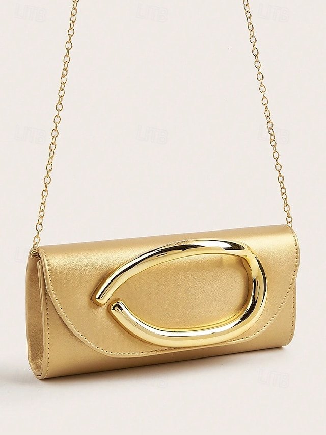 Women’s Metallic Evening Clutch Bag with Gold Handle - Image 5