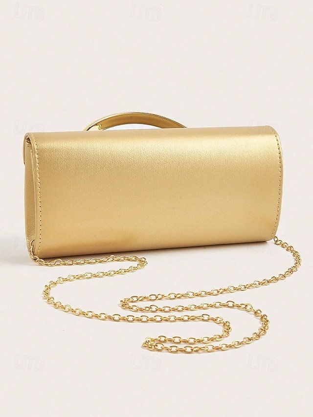 Women’s Metallic Evening Clutch Bag with Gold Handle - Image 6