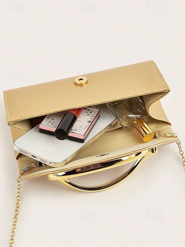 Women’s Metallic Evening Clutch Bag with Gold Handle - Image 7