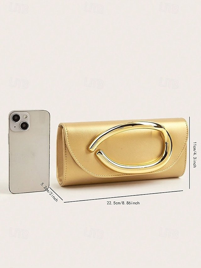 Women’s Metallic Evening Clutch Bag with Gold Handle - Image 8