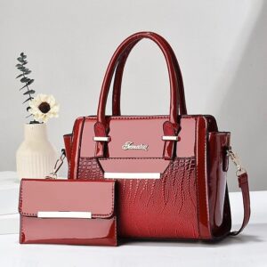 Women’s Patent Faux Leather Handbag Set