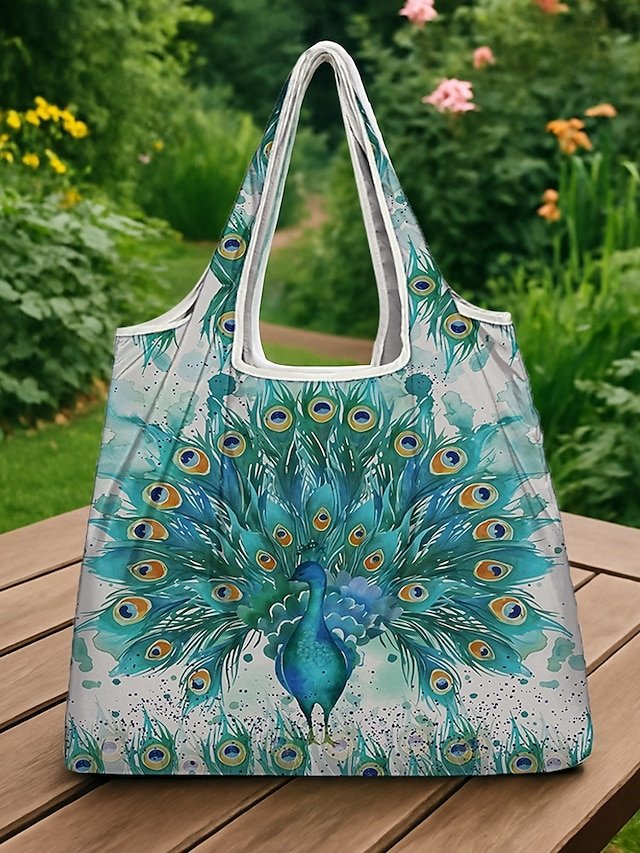Women’s Peacock Print Folding Tote Bag