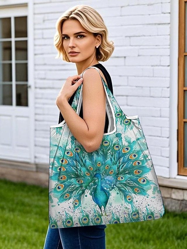 Women’s Peacock Print Folding Tote Bag - Image 2