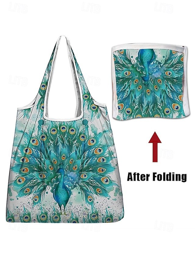 Women’s Peacock Print Folding Tote Bag - Image 3