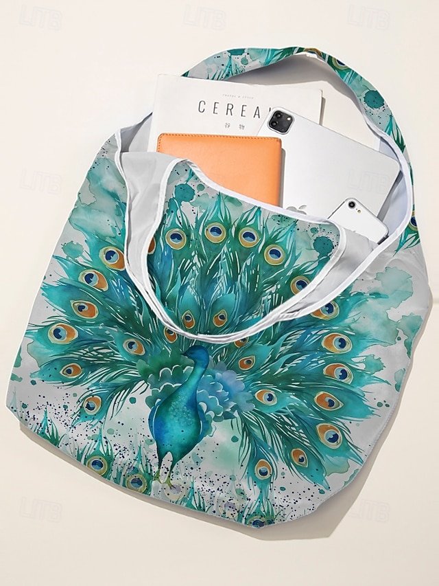Women’s Peacock Print Folding Tote Bag - Image 4