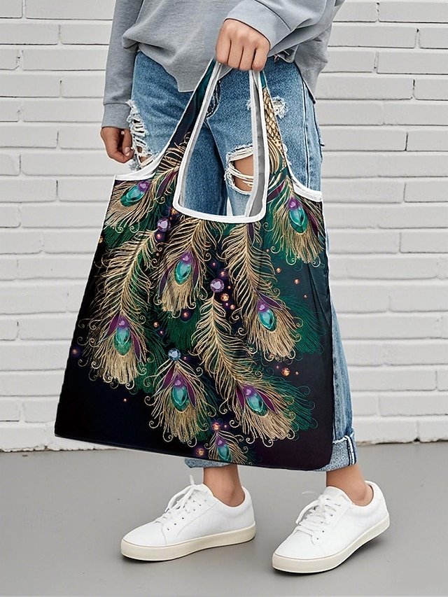 Women’s Peacock Print Folding Tote Bag - Image 8