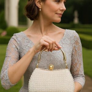 Alternative view of Women’s Pearl Beaded Evening Clutch Bag with Gold Handle