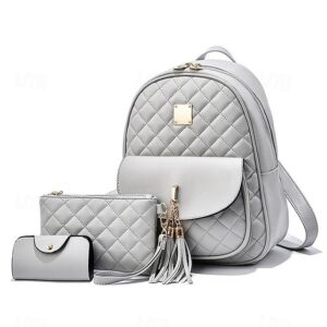 Women’s Quilted Pink Leather Backpack with Wristlet Card Holder