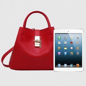 Alternative view of Women’s Red Faux Leather Handbag with Gold Lock and Chain