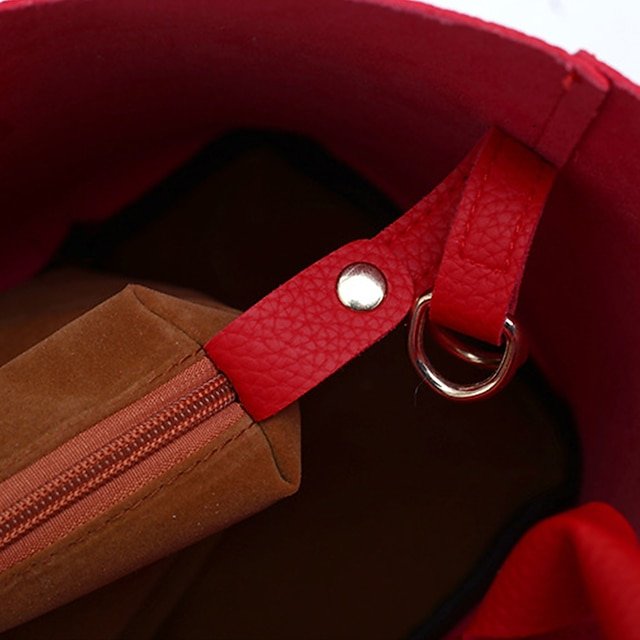 Women’s Red Faux Leather Handbag with Gold Lock and Chain - Image 5