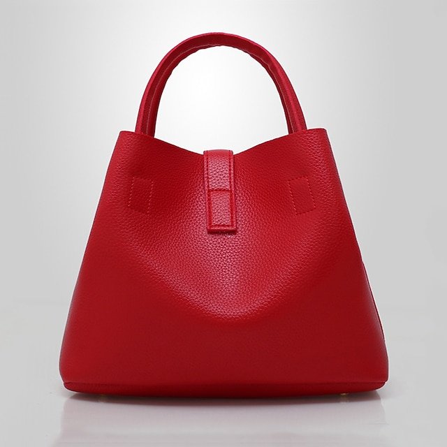 Women’s Red Faux Leather Handbag with Gold Lock and Chain - Image 8