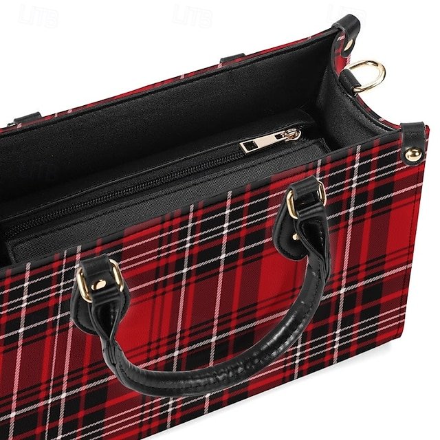 Women’s Red Tartan Plaid Handbag with Adjustable Strap - Image 7