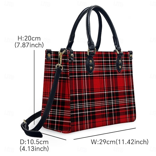 Women’s Red Tartan Plaid Handbag with Adjustable Strap - Image 8